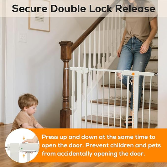 29.5-40.6" Baby Gate for Stairs, Baby Safety Essentials, Auto Close Gate for Doorways, Easy Install Pressure Mounted Dog Gate Indoor, Pet Gates for Dogs, White