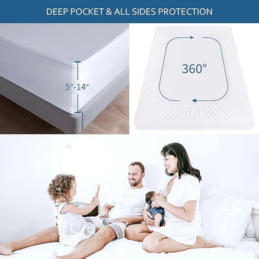 Waterproof Mattress Protector Twin Size,Mattress Cover Protector, Smooth Top Mattress Protector for Kids, Breathable Skin Friendly and Noiseless Fitted Sheet,Twin Size,Polyester