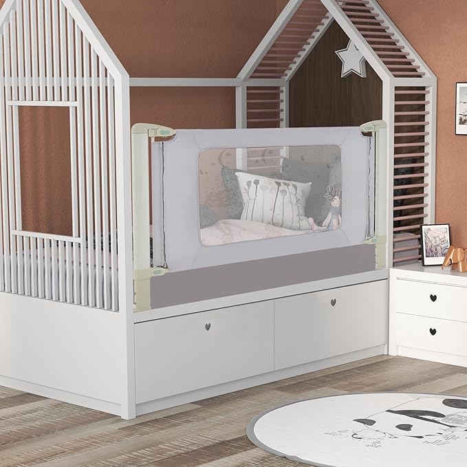 BABY JOY Bed Rail for Toddlers, 59" Vertical Lifting Extra Long Infants Safety Bed Side Rails with Double Lock, Foldable Baby Bed Rail Guard for Twin Double Full Size Queen King Bed Mattress (Gray)