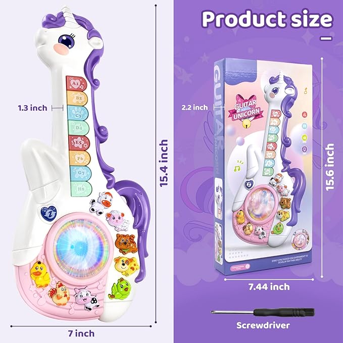 Marstone Toys for 1 Year Old Girl Birthday Gifts: Baby Musical Unicorn Toys 12-18 Months, Educational Cartoon Guitar for Toddlers 1-2, Infant 1st First Interactive Learning Birthday Present