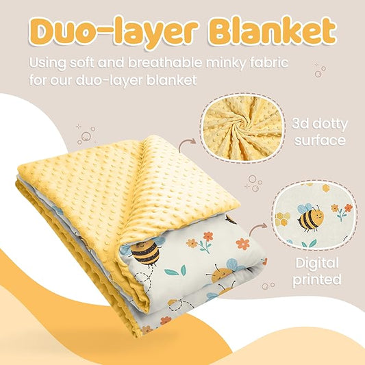 Bee Kid Blankets for Girls - 30 x 40 Soft Minky Blanket with Double Layer Dotted Backing - Gifts for Girl on Birthday Christmas