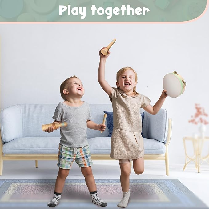 Stoie's Wooden Toddler Musical Instruments with Xylophone, Maracas, Triangle, Tamburine for Babies and Kids, Eco Friendly Montessori Educational Toy