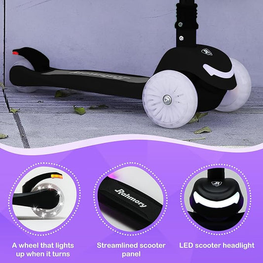 Light-Up Scooter for Kids 3-8,20 Dynamic Light Patterns for Evening Play Safety - Lean-to-Steer Kick Scooter with Adjustable Handlebar (Grows with Child) - Gift for Boys & Girls