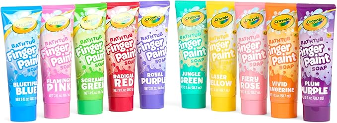 Crayola Bathtub Fingerpaint 10 Color Deluxe Value Pack, 3 Ounce Tubes (Bluetiful Blue, Jungle Green, Royal Purple, & More) Color Your Bath Easily Washable Finger Paints