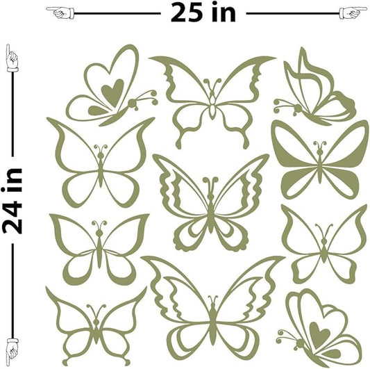 The Decal Guru Butterfly Wall Art Vinyl Stickers | DIY Nursery or Girls Room Decor Peel and Stick Butterflies Decals (Olive, 24x25 inches)