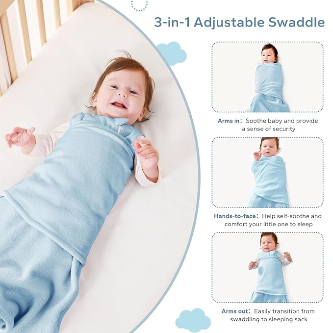ZIGJOY Swaddle Sleep Sack Newborn 1.5 Tog Fleece Wearable Blanket Baby 6-12 Months - Lightweight MicroFleece Winter Sleeping Sacks Bag for Infant Girl Boy Gifts, Blue
