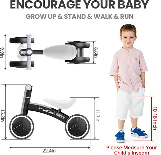 Baby Balance Bike for 1 Year Old Boys Girls, Toddler First Bike with 4 Colorful Lighting Wheels | 10-36 Month Toddler Balance Bike | First Birthday Gifts (Black)