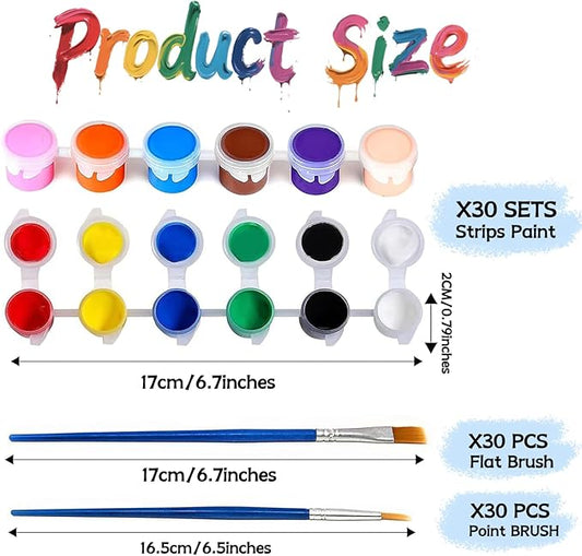 30 Pack Mini Acrylic Paint Set, 12 Colors Washable Paint Strips for Kids & Adults - Includes 60 Brushes, 360 PCS kids Paint Kits for Easter Eggs, Birthday, Classroom Party,school supplies