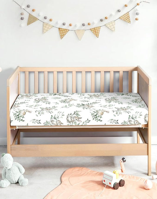 Crib Sheets for Boys and Girls, 2 Pack Fitted Baby Sheets for Standard Toddler Mattress 28" x 52", Soft Breathable Jersey Knit Baby Bedding (Sage Trail)