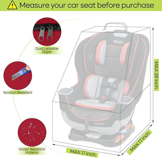 ZRRAJOY Padded Car Seat Travel Bag for Airplane, Heavy Duty Backpack for Air Travel, Water-Resistant Carrier with Shoulder Strap, Fits Most Car Seats (Red)