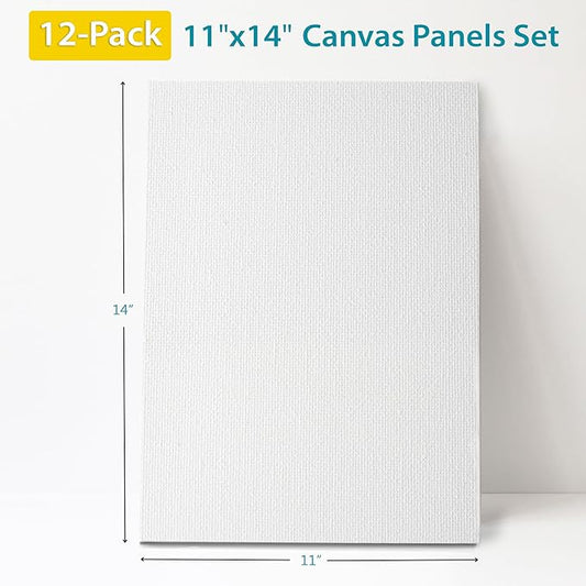 KEFF 12-Pack Bulk Canvas Boards - 11x14, Primed 100% Cotton for Acrylic, Oil, Watercolor, Tempera - Art Supplies for Adults & Kids