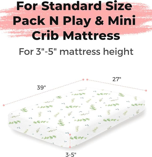Pack and Play Sheets 2 Pack, Fitted Jersey Knit Mini Crib Sheets for Baby Boys and Girls, Compatible with Graco Pack N Play and Mini Crib Mattress (Desert Green, Pack N Play/Mini Crib Sheets)