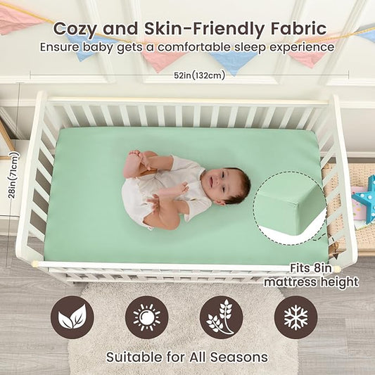 david's kids Waterproof Crib Sheets Fitted 2 Pack, Ultra Soft Breathable Crib Mattress Protector for Boys Girls Neutral, Fit Standard Crib Mattress and Toddler Mattresses, Black & Sage Green