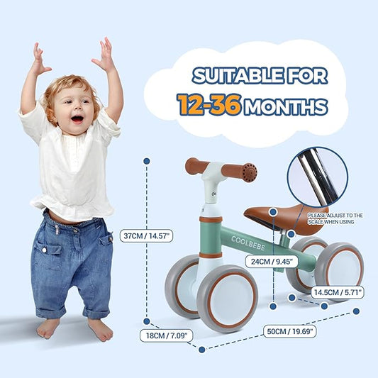 COOLBEBE Baby Balance Bike for 1 Year Old Boys Girls Gift, 2 Year Old Toddler Balance Bike with 4 Silent Wheels, One Year Old Birthday Gift Children for 12M-36M Pre-School