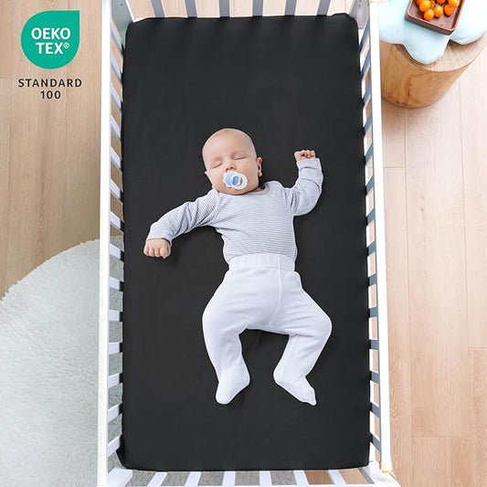 david's kids Waterproof Crib Sheets Fitted 2 Pack, Ultra Soft Breathable Crib Mattress Protector for Boys Girls Neutral, Fit Standard Crib Mattress and Toddler Mattresses, Black