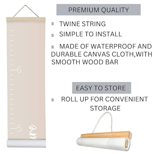 Morxy Canvas Growth Chart for Kids - Unisex Kids Room Wall Decor - Measuring Height Chart- Wall Tape with Height Chart for Kids (Canvas, Loved Beyond Measure -Beige)