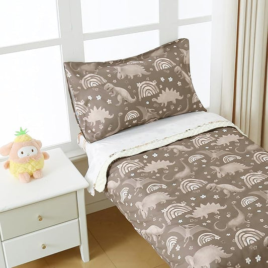4 Piece Toddler Bedding Set for Boys,Soft Crib Bed Sheets Set in a Bag Including Comforter, Flat Sheet, Fitted Sheet and Pillowcase(Dinosaur)