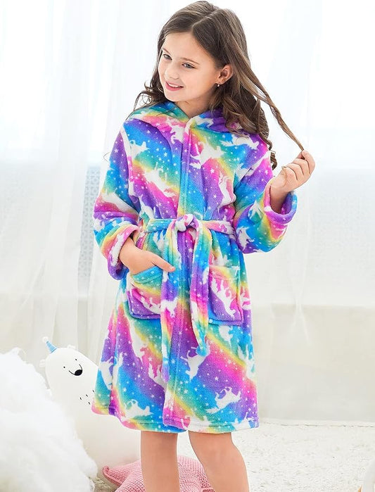 Doctor Unicorn Soft Hooded Rainbow Bathrobe Sleepwear for Girls