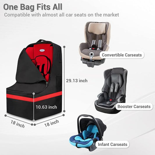 ProFaster Car Seat Travel Bag - Padded, Comfortable, Durable, Roomy Gate Check Carseat Cover Backpack Fits 3-in-1,Convertible, Booster & Infant Car Seats for Airplane, Airport, Red