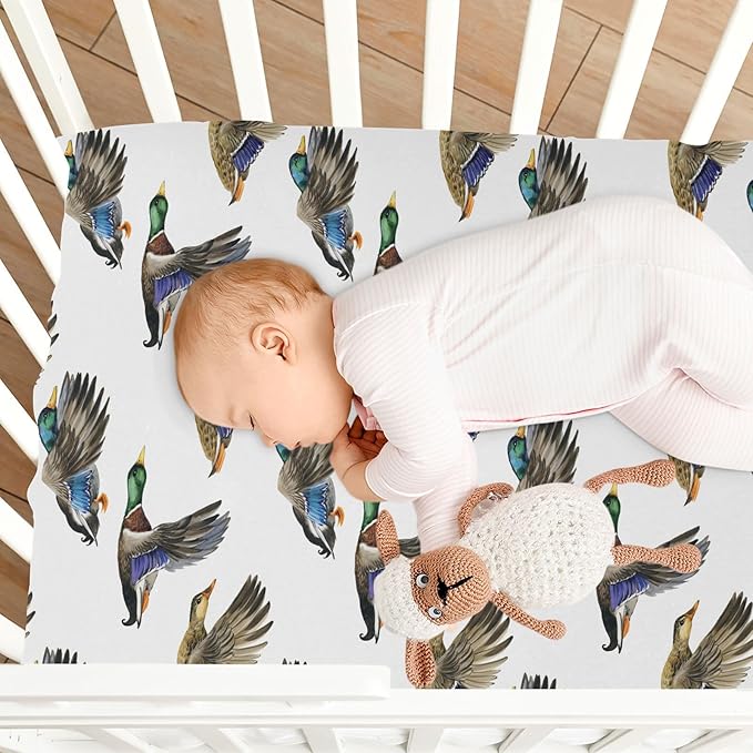 Fitted Crib Sheets for Baby Boys or Girls Soft Breathable Baby Play Yard Sheet for Standard Size Crib Mattress 39x27in Watercolor Pattern Flying Duck