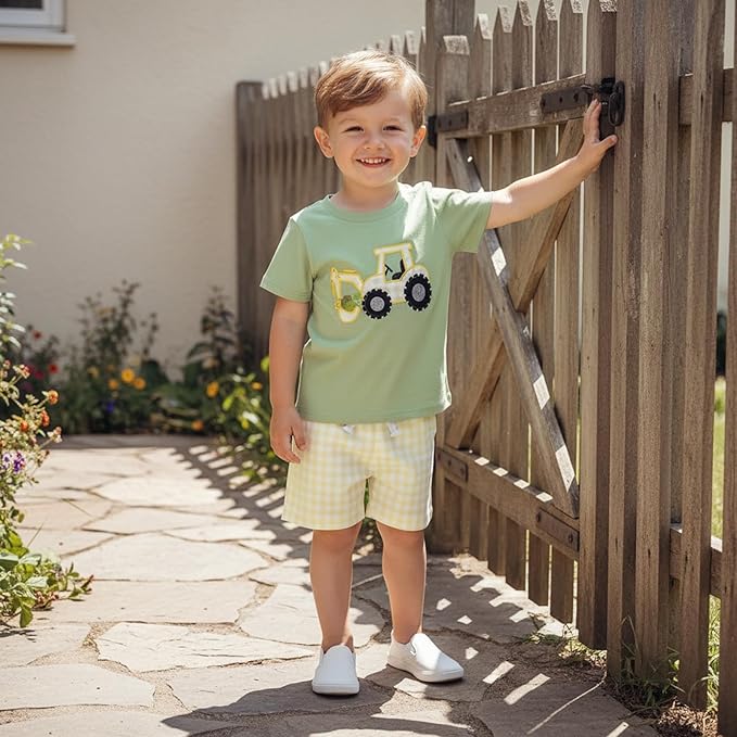 Baby Boy St Patricks Day Outfit Clover Embroidery Short Sleeve T-shirt Tops Shorts Set Toddler Spring Summer Clothes