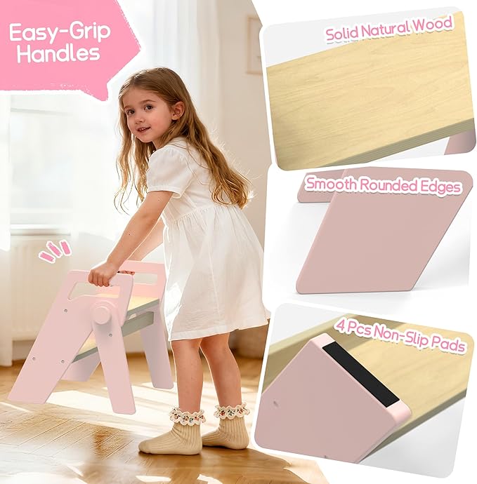 HOMEKOL Toddler Kids Step Stool: Wooden 2 Step Stool for Bathroom Sink, Foldable, Pink
