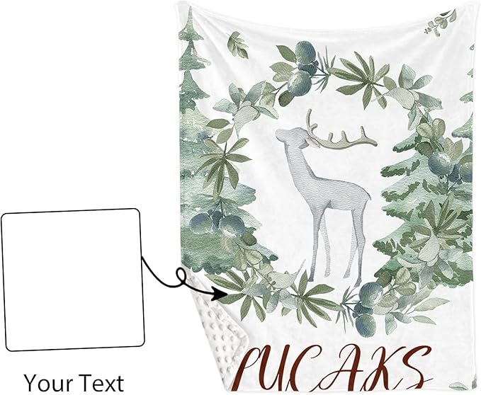 Custom Crib Bedding Set β Personalized Name Fawn Baby Bedding 5-Piece Set with Soft Blanket, Fitted Sheet, Changing Pad Cover, Rug and Wall Art β Sweet Woodland Theme Nursery Decor for Boys Girls