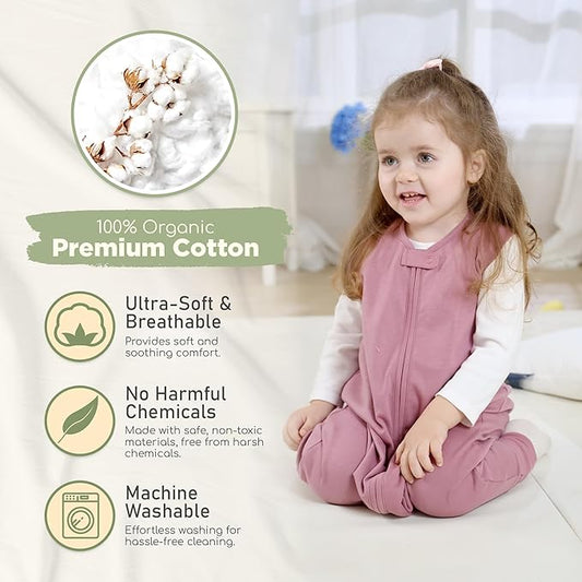 Mama Cheetah Toddler Sleep Sack with Feet 2T, 0.5 TOG Organic Cotton Baby Wearable Blankets with Legs, Baby Sleeping Bag for Walkers, Early Walker Medium