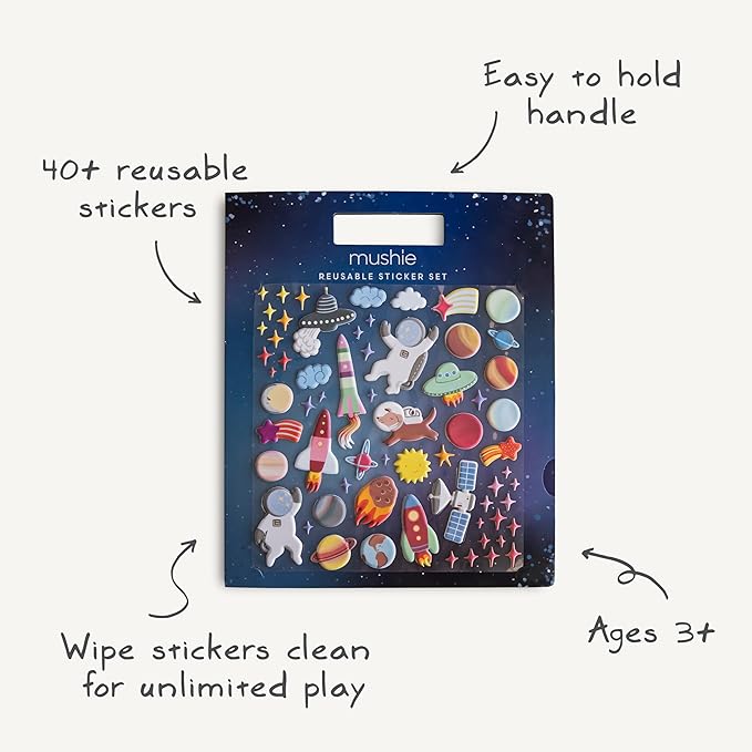mushie Reusable Sticker Book Set (Space) | 100+ Removable Puffy Stickers | Arts & Crafts Activity for Kids | Ages 3+