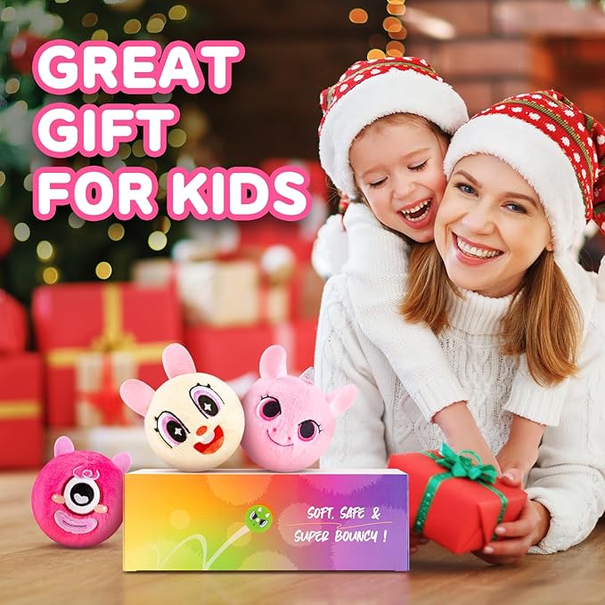 PlayZap Bouncy Balls with Plush Cover - BPA -Free Safe Sensory Toys for Toddlers Kids - 3" Large Size 10 FT High - Christmas Toy Birthday Gift - Ideal Stocking Stuffers for Boys Girls 1-3 3-5 5-8 8-12