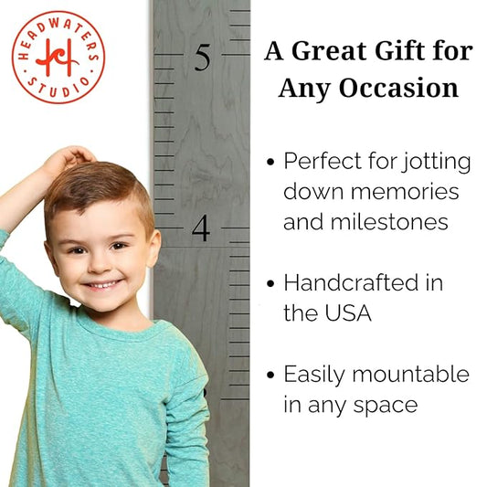 Headwaters Studio Wooden Growth Chart – Kids Height Chart, Wall Measurement for Kids, Height Chart for Wall, Growth Ruler for Children – “Love Grows Here” Gray (63" x 6.7")