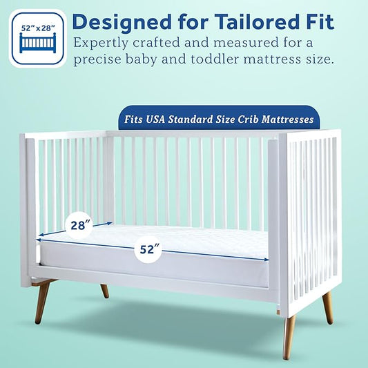 Sealy Baby Stain Protect Antimicrobial Fitted Waterproof Infant Crib Mattress Protector Pad and Toddler Bed Cover, Durable and Comfortable Topper, Machine Washable & Dryer Friendly, 52” x 28”- White