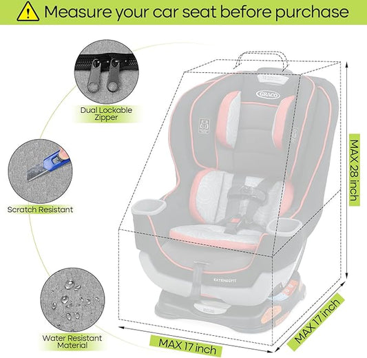 ZRRAJOY Padded Car Seat Travel Bag for Airplane, Heavy Duty Backpack for Air Travel, Water-Resistant Carrier with Shoulder Strap, Fits Most Car Seats (Grey+Black)