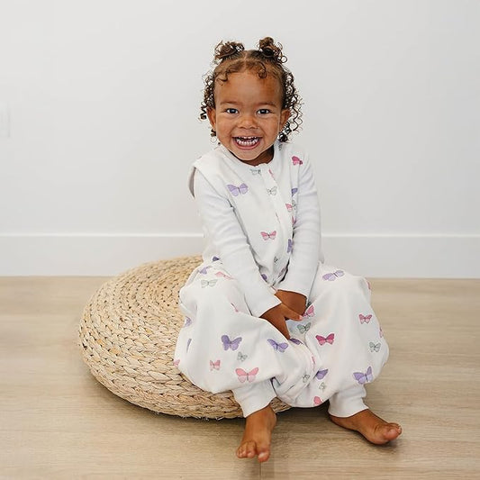 Woolino 4 Season Baby Sleeping Sack with feet, Merino Wool and Organic Cotton Walker Sleep Sack, Toddler Sleeping Bag, 18-36m, Butterfly