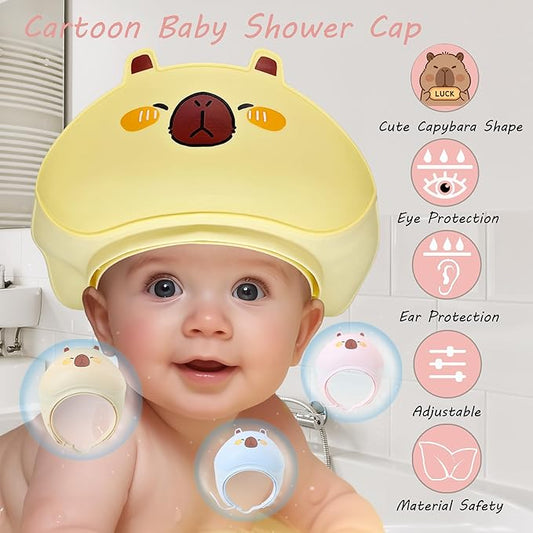 Baby Shower Cap - Waterproof Bath Visor for Toddlers 1-3 Years, Extra Soft Silicone Hair Washing Hat for Kids, Keep Water Out of Eyes (Pink)