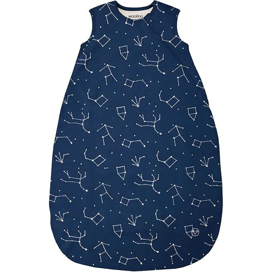 Woolino Merino Wool and Organic Cotton Baby Sleep Bag - 4 Season Classic Sleep Sack - Two-Way Zipper Sleeping Bag for Baby and Toddler - 6-18 Months - Night Sky