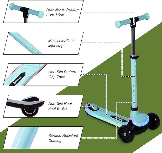 Light-Up Scooter for Kids 3-8,20 Dynamic Light Patterns for Evening Play Safety - Lean-to-Steer Kick Scooter with Adjustable Handlebar (Grows with Child) - Gift for Boys & Girls