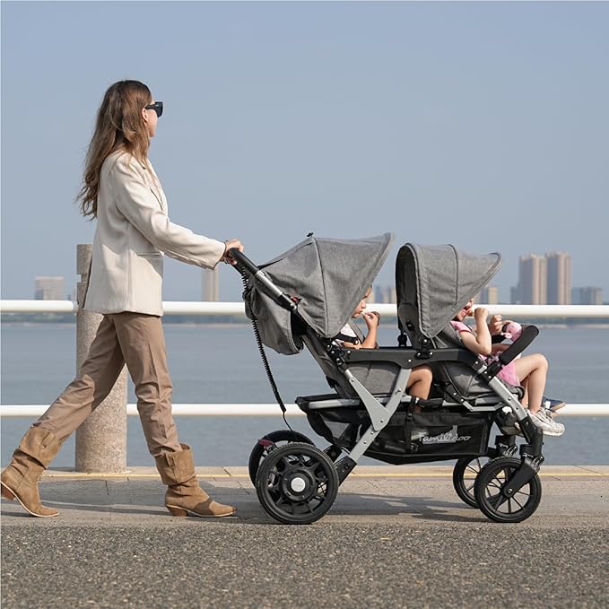 Familidoo Quad Electric Stroller Wagon for Kids – Motorized 4-Seater Baby Stroller with 5-Point Safety Harness & All Reclining Seats – Foldable, Safe & Secure for Infants & Toddlers (Rainbow)