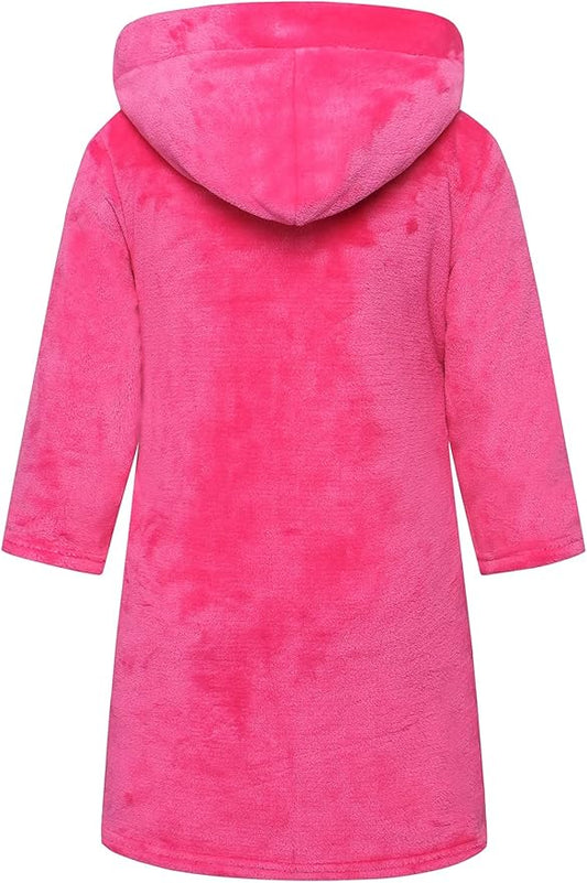 Girls Fleece Hooded Robes, Kids Soft Premium Fuzzy Bathrobe for Gifts, 2-12 Years