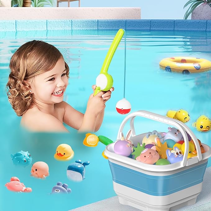 Anivia Foldable-Bath-Toy-Storage-Organizer, Bath Toy Holder with Removable Base, Quick-Drain-Drying Bathtub Toy Storage, Basket Bathroom Shower Toys Holder for Kids (Blue)