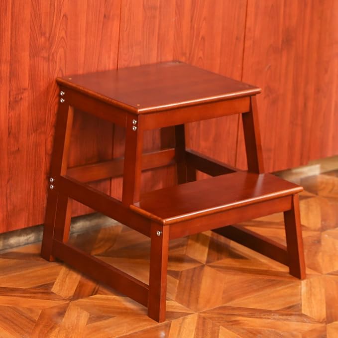 Kids Kitchen Step Stool for Kids with Safety Rail,Solid Wood Construction Toddler Learning Stool, Montessori Toddlers Kitchen Stool Tower (Walnut)