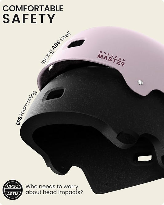 OutdoorMaster Skateboard Cycling Helmet - Two Removable Liners Ventilation Multi-Sport Scooter Roller Skate Inline Skating Rollerblading for Kids, Youth & Adults