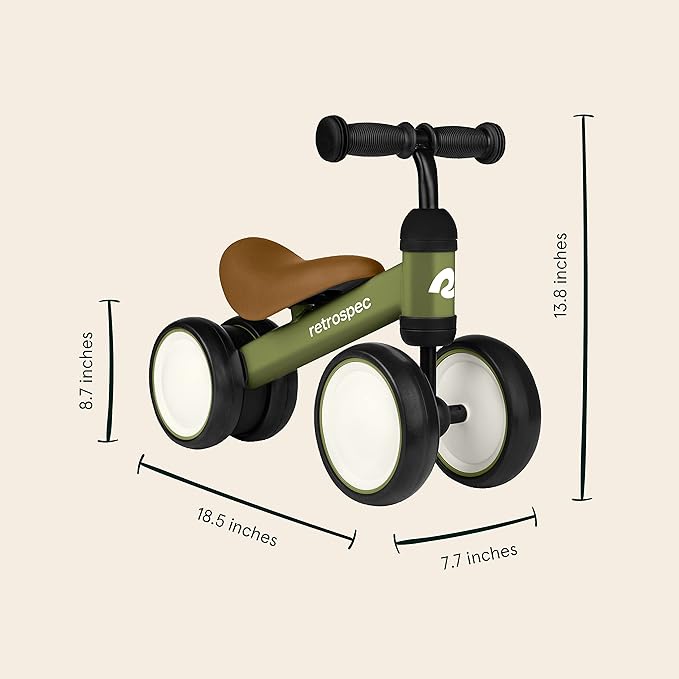 Retrospec Cricket Baby Walker Balance Bike with 4 Wheels for Ages 12-24 Months - Baby Toys & Toddler Toys for 1 Year Olds - Ride On Bicycle - Boys & Girls