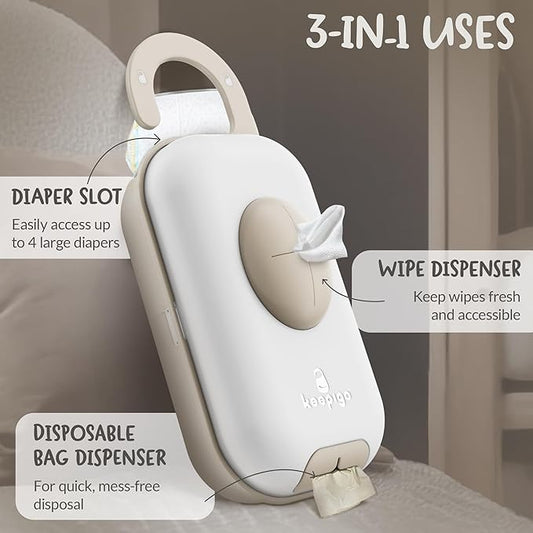 Diaper Bag Wipe Dispenser | 3-in-1 Portable Diaper Caddy Organizer, Baby Wipe Holder with Disposable Bags | Baby Essentials for Newborns, Toddlers, Travel & Baby Shower Gifts