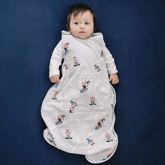 Woolino Merino Wool & Organic Cotton Baby Sleep Sack 2-24 Months – Ultimate 4-Season Baby Sleeping Bag, Universal Size Wearable Blanket, 2-Way Zipper & Adjustable Fit, Year-Round Use - Snowboarder