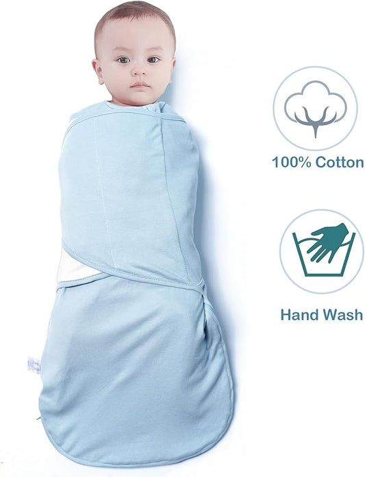 Baby Swaddle,Sleep Sack 6-12 Months,Adjustable Wearable Transition Blanket,Miracle Swaddles for Babies Large,100% Cotton(Cyan)