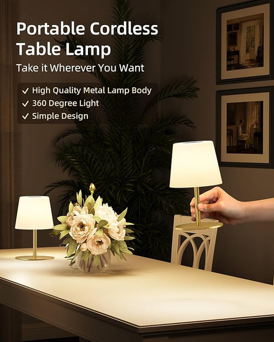 EZVALO Outdoor Cordless Table Lamp, IP65 Waterproof 4500mAh Rechargeble Shower Lamp, Dimmable Touch Lamp, LED Night Light Lamp for Bathroom Patio Camping Restaurant Home 1 Pack (Gold)