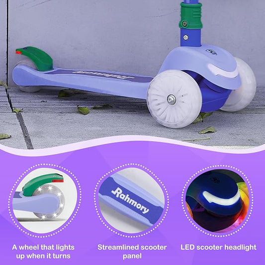 Light-Up Scooter for Kids 3-8,20 Dynamic Light Patterns for Evening Play Safety - Lean-to-Steer Kick Scooter with Adjustable Handlebar (Grows with Child) - Gift for Boys & Girls