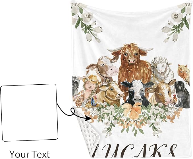 Personalized Baby Crib Bedding Set, Custom Name Nursery Set 5-Piece - Soft Blanket Fitted Sheet Changing Pad Cover Rug and Wall Art, Cute Woodland Animal Theme for Boys Girls