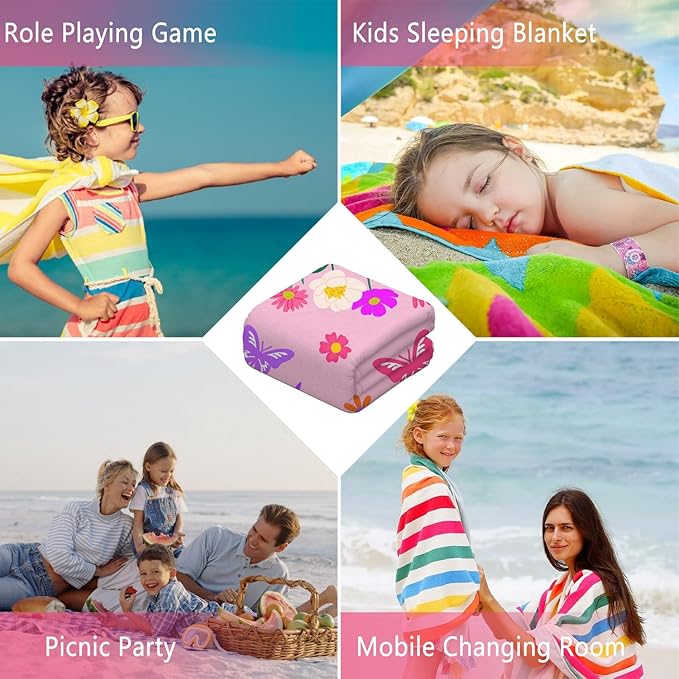 Thickened Hooded Towels for Kids Suitable Girls Boys Kids Bath Towels, 35"x60" Super Absorbent, Flower Cute Cartoon Toddler Towels Multi-Purpose for Beach, Pool and Bathroom